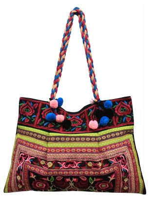 Embroidered canvas shoulder bag
